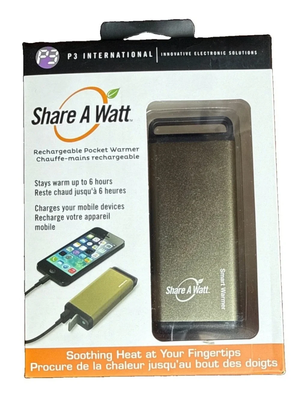 Rechargeable Pocket Warmer & Power Bank - Metallic